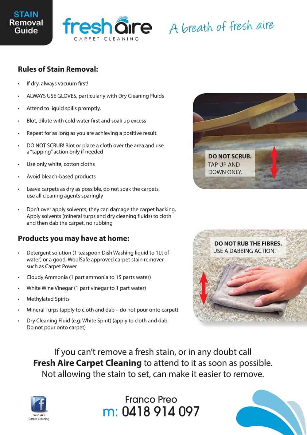 Carpet Stain Removal Chart